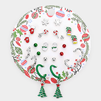12Pairs - Christmas Tree Snowflake Gloves Lollipop Jingle Bell Snowman Earrings