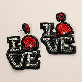 LOVE Felt Back Seed Beaded Football Helmet Pointed Message Dangle Earrings