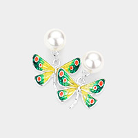 Pearl Enamel Dragonfly Dangle Earrings