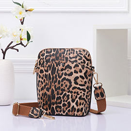 Leopard Patterned Pebbled Faux Leather Mini Crossbody Bag