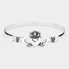 Antique Metal Claddagh Heart Accent Bangle Bracelet