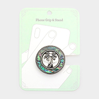 Abalone Metal Palm Tree Adhesive Phone Grip and Stand