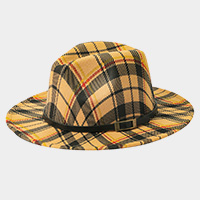 Belt Band Accented Plaid Check Patterned Fedora Hat