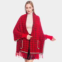 Plaid Check Patterned Poncho