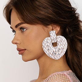 Cylinder Stone Embellished Heart Clip On Earrings