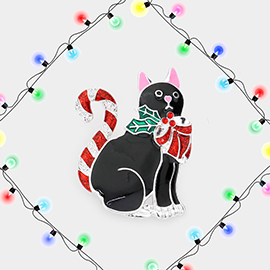 Enamel Christmas Cat Pin Brooch