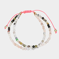 Two Layer Semi Precious Stone Bead Pull Tie Adjustable Cinch Bracelet