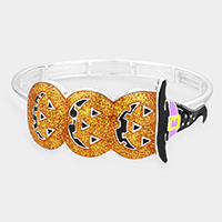 Glittered Halloween Pumpkin Witch Hat Stretch Bracelet
