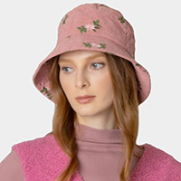 Embroidered Floral Corduroy Bucket Hat