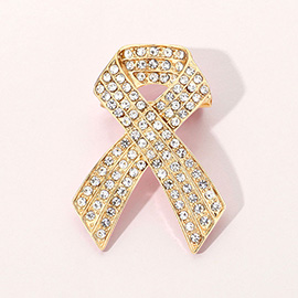Rhinestone Embellished Pink Ribbon Pin Brooch