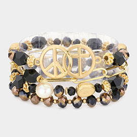 4PCS - Peace Sign Cross Accented Faceted Beaded Bracelets