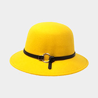 Open Circle Faux Leather Trim Felt Winter Hat