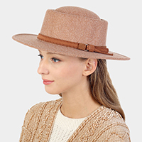 Faux Leather Trim Felt Fedora