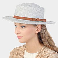 Faux Leather Trim Felt Fedora