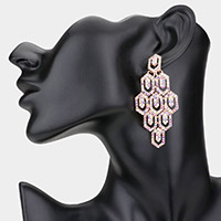 Rhinestone Pave Hexagon Link Statement Evening Earrings