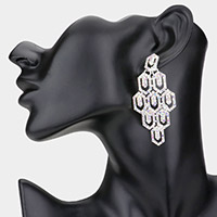 Rhinestone Pave Hexagon Link Statement Evening Earrings