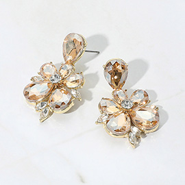 Teardrop Stone Flower Dangle Evening Earrings