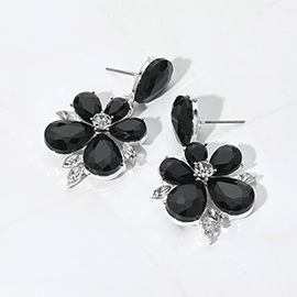 Teardrop Stone Flower Dangle Evening Earrings