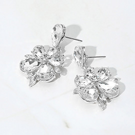 Teardrop Stone Flower Dangle Evening Earrings