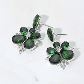 Teardrop Stone Flower Dangle Evening Earrings