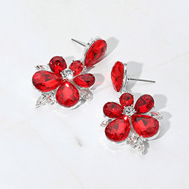 Teardrop Stone Flower Dangle Evening Earrings
