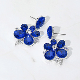 Teardrop Stone Flower Dangle Evening Earrings