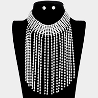 Stone Fringe Choker Evening Necklace