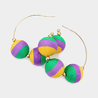 Mardi Gras Thread Ball Accented Hoop Earrings