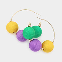 Mardi Gras Thread Ball Accented Hoop Earrings