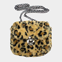 Leopard Patterned Faux Fur Crossbody Bag