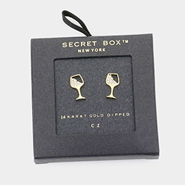 Secret Box _ 14K Gold Dipped CZ Cocktail Stud Earrings
