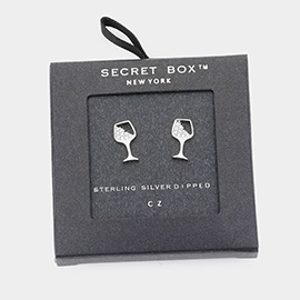 Secret Box _ Sterling Silver Dipped CZ Cocktail Stud Earrings