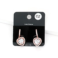 CZ Heart Dangle Huggie Evening Earrings