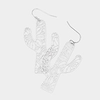 Cut Out Brass Metal Cactus Dangle Earrings
