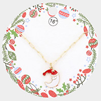 Enamel Christmas Santa Hat Crescent Moon Pendant Necklace
