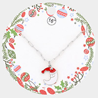 Enamel Christmas Santa Hat Crescent Moon Pendant Necklace