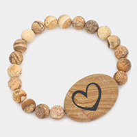 Heart Pointed Semi Precious Stone Stretch Bracelet