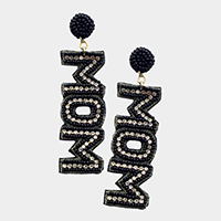 MOM Felt Back Rhinestone Beaded Message Dangle Earrings