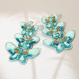 Felt Back Sequin Triple Butterfly Link Dangle Earrings