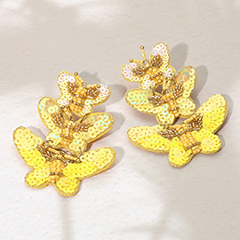 Felt Back Sequin Triple Butterfly Link Dangle Earrings