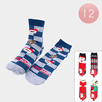 12Pairs - Christmas Santa Claus Polar Bear Rudolph Socks