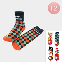 12Pairs - Christmas Santa Claus Rudolph Snowman Socks