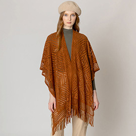 Cut Out Detailed Ruana Poncho