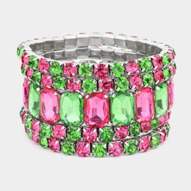 5PCS - Emerald Cut Round Stone Stretch Evening Bracelets