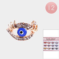 12PCS - Rhinestone Embellished Evil Eye Rings