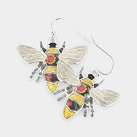 Pattern Detailed Honey Bee Dangle Earrings