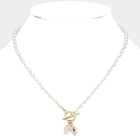 Evil Eye Hamsa Hand Pendant Pearl Toggle Necklace