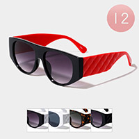 12PCS - Check Pattern Detailed Wayfarer Sunglasses