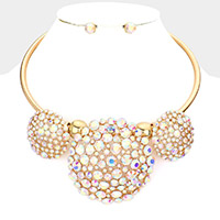 Bubble Stone Cluster Triple Round Choker Necklace