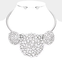 Bubble Stone Cluster Triple Round Choker Necklace